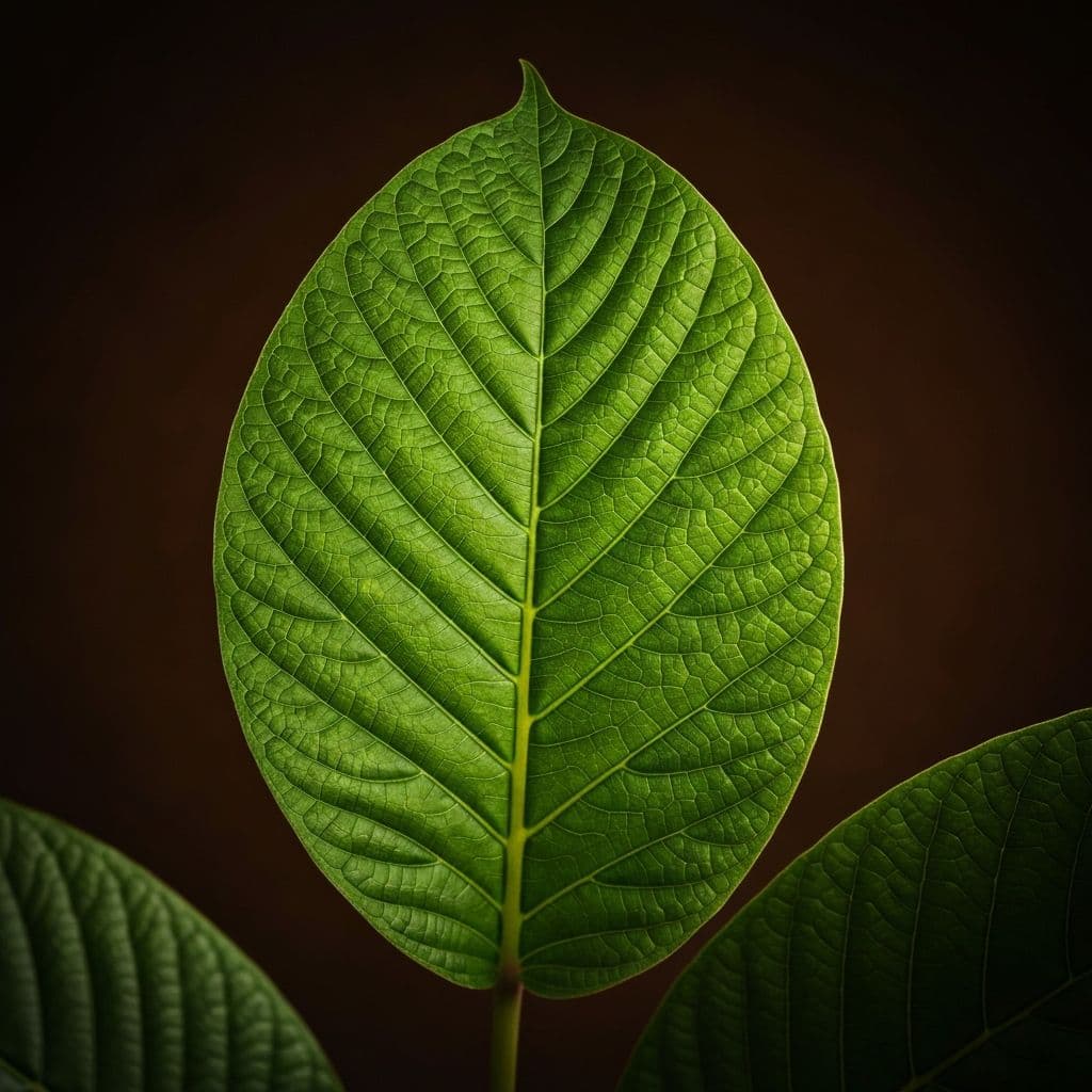 Close-up of a green kratom leaf